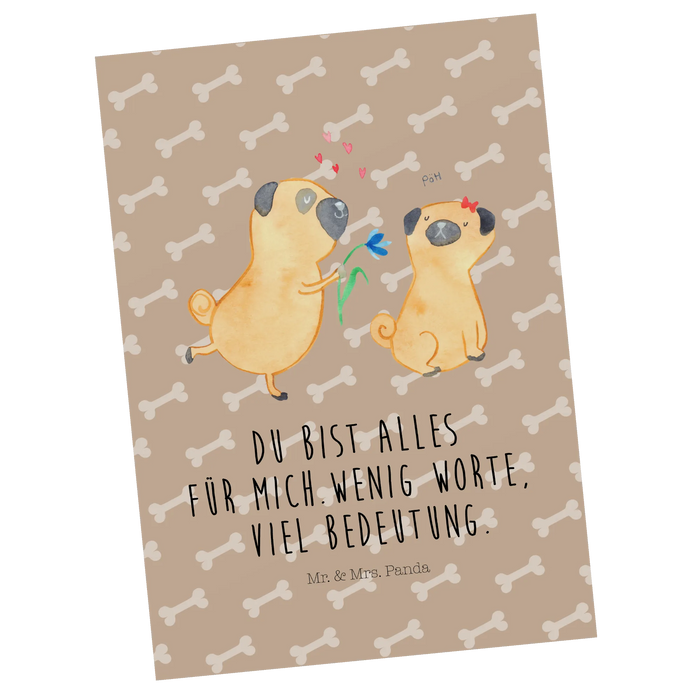 Postkarte Mops Verliebt