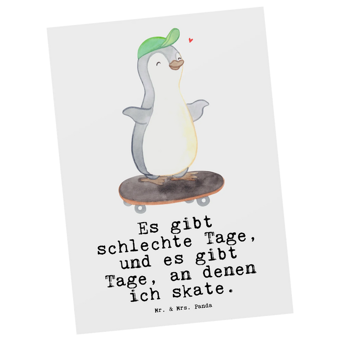 Postkarte Pinguin Skateboarden