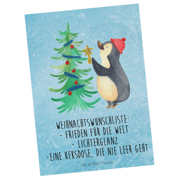 Postkarte Pinguin Weihnachtsbaum