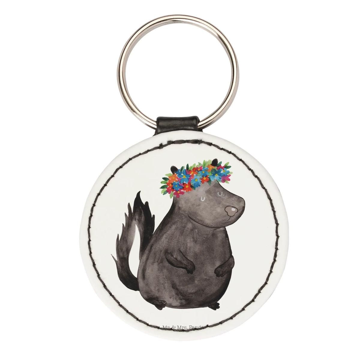 Round key ring skunk Girl key ring, bag pendant, pendant, keychain, lucky charm, Skunk, Namaste, Wild animal, Stinky, Predator, Laugh, Yoga, Stinker, Love, Live