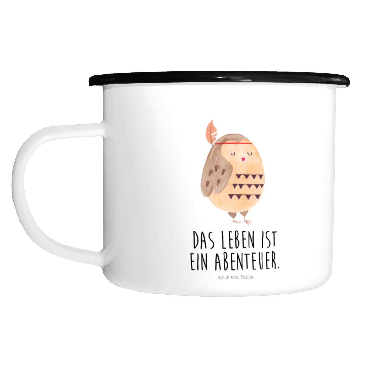 XL Emaille Tasse Eule Federschmuck