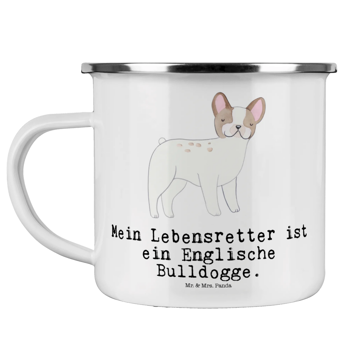 Camping Emaille Tasse Englische Bulldogge Lebensretter
