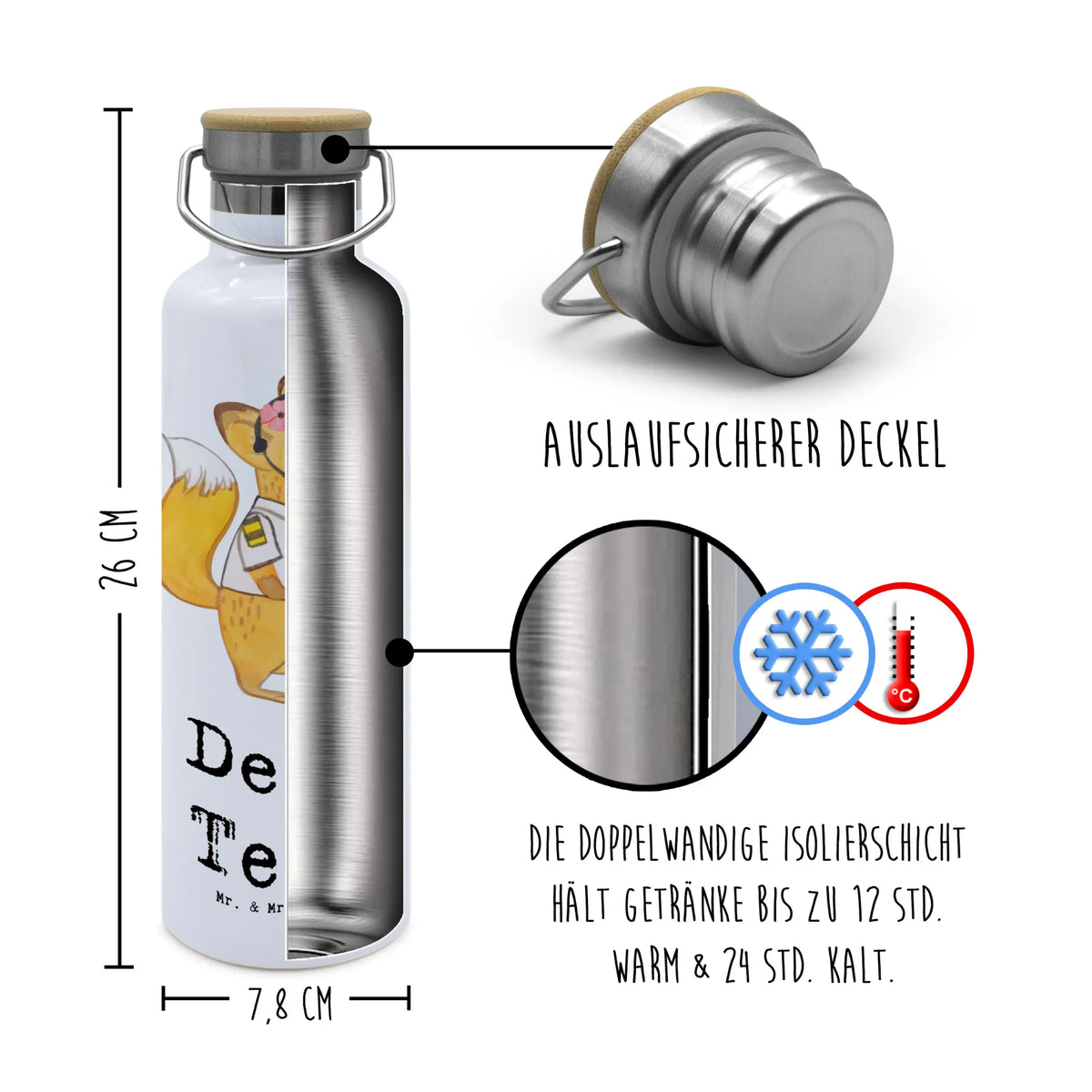 Personalised drinks bottle female pilot Heart gift, gift idea, best, farewell gift, passing exam, anniversary, retirement, promotion, job start, sayings, funny, profession