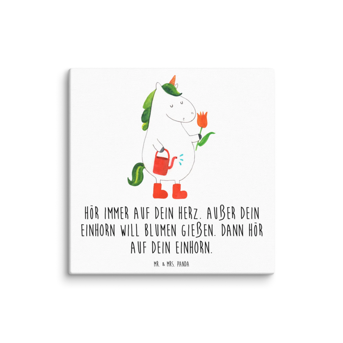 Leinwand Bild Einhorn Gärtner Kunstdruck, Leinwand, Unicorn, Einhorn, Einhorn Deko, Einhörner, Blume, Freude, Lebenslust, Gießkanne, Stiefel, Luftballon, Garten, Freundin, Giesskanne