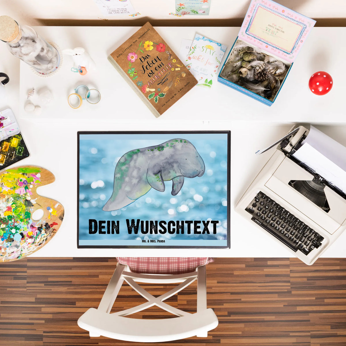 Personalised desk pad manatee Relax Seafood, aquatic animals, ocean, sea, fish, shells, corals, reef, whale, narwhal, sea urchin, lobster, platypus, turtle, manatee, crocodile, orca, shrimp, gifts for seafood lovers, water world, underwater animals, underwater world, vacation, deep sea, seafood fans, gift ideas, seafood decoration, seafood posters, losing weight, diet, manatees, sweets, diet mania, food, sugar