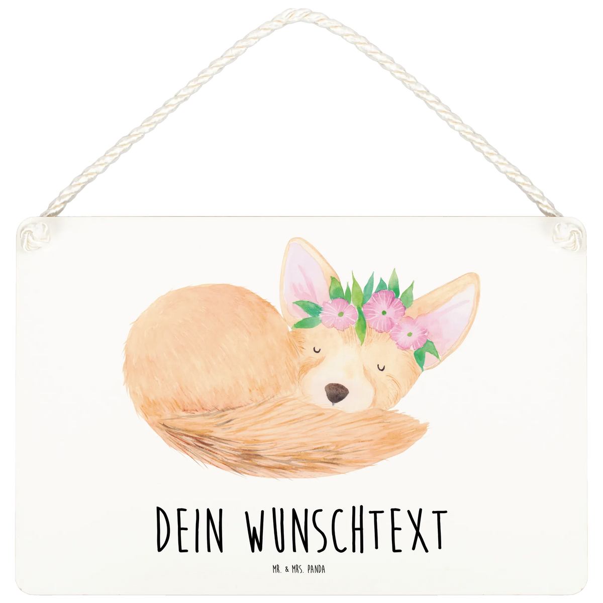 Personalisiertes Deko Schild Wüstenfuchs Blumen Türschilder personalisiert, Dekoschild Personalisiert, Namensschilder personalisiert, Personalisiertes Deko Schild, Schild personalisiert, Türschilder mit Namen, Personalisiertes Schild, Personalisiertes Holzschild, Wildtiere, Afrika, Glücklich, Blumenkranz, Blumen, Wüstenfuchs, Wüste