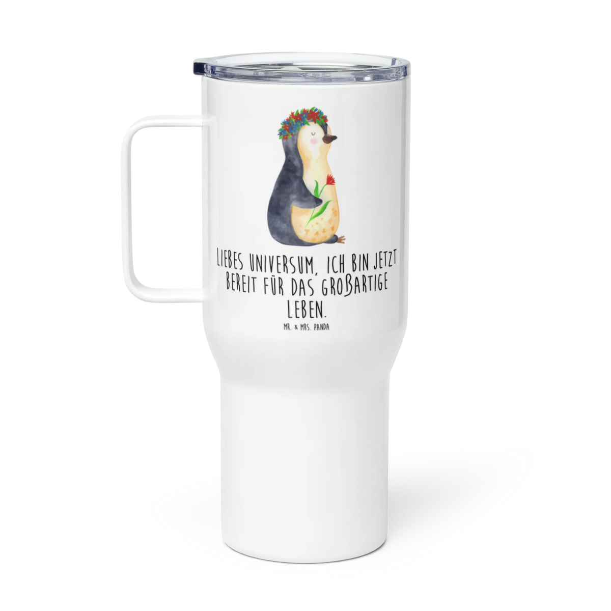 XXL Thermobecher Pinguin Blumen XL Reisetasse, Teebecher, Mehrweg-Kaffeebecher, Autobecher, thermosbecher, Trinkgefäß, Thermos-Becher, Edelstahlbecher, Edelstahl Tasse, Großer Thermobecher, Reisebecher, Kaffee-Thermobecher, XL Thermobecher, Jumbo Becher, Edelstahl-Thermobecher, To-Go-Becher, Mehrwegbecher, getränkebecher, Thermobecher, Isolierbecher, Teetasse, Kaffee-to-go-Becher, Pinguin, Geschenkidee, Universum, Liebeskummer, Wünsche, Lebenslust, Lebensziele, Pinguine, Ziele, Blumenkranz, Motivation, Leben