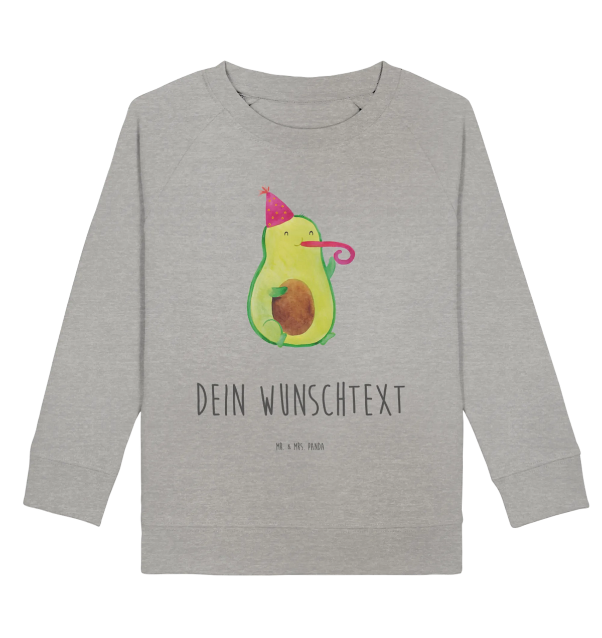 Personalisierter Kinder Pullover Avocado Feier Personalisierter Kinder Pullover, Personalisiertes Kinder Sweatshirt, Gesund, Avocado, Veggie, Vegan, Geburtstag, Feier, Gute Laune, Feierlichkeit, Party, Tröte, Fete