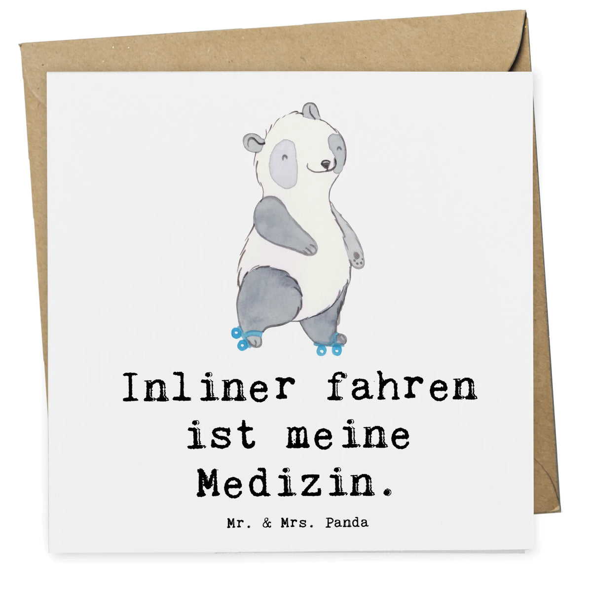 Deluxe Karte Panda Inliner fahren faltkarte, Klappkarte, Glückwunschkarte, Grußkarte, doppelkarte, anlasskarte, Geschenk, Schenken, Sport, Sportart, Hobby, Danke, Dankeschön, Auszeichnung, Gewinn, Sportler, Inliner fahren, Rollschuh fahren, Inlinern