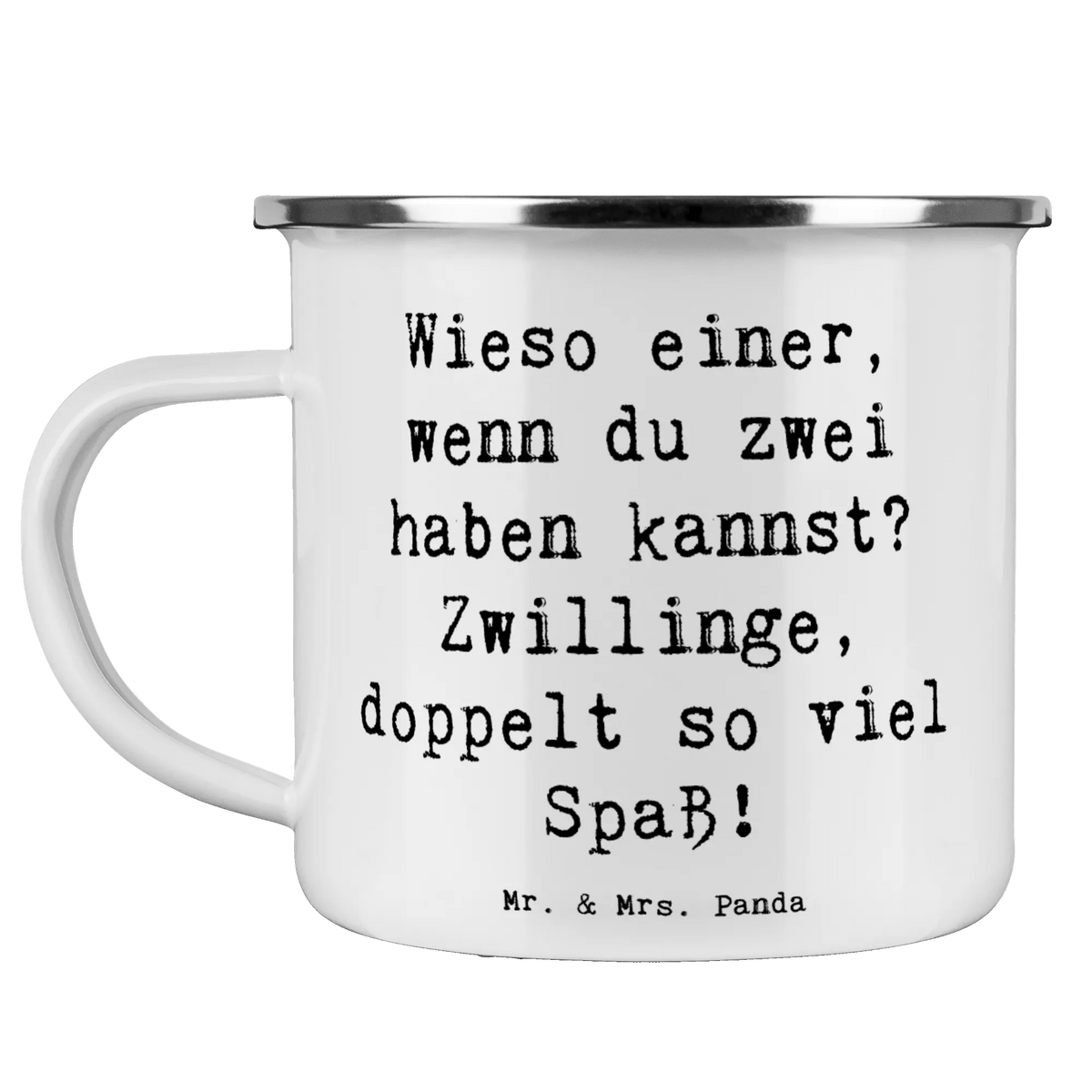 Camping Emaille Tasse Spruch Zwillinge Spaß