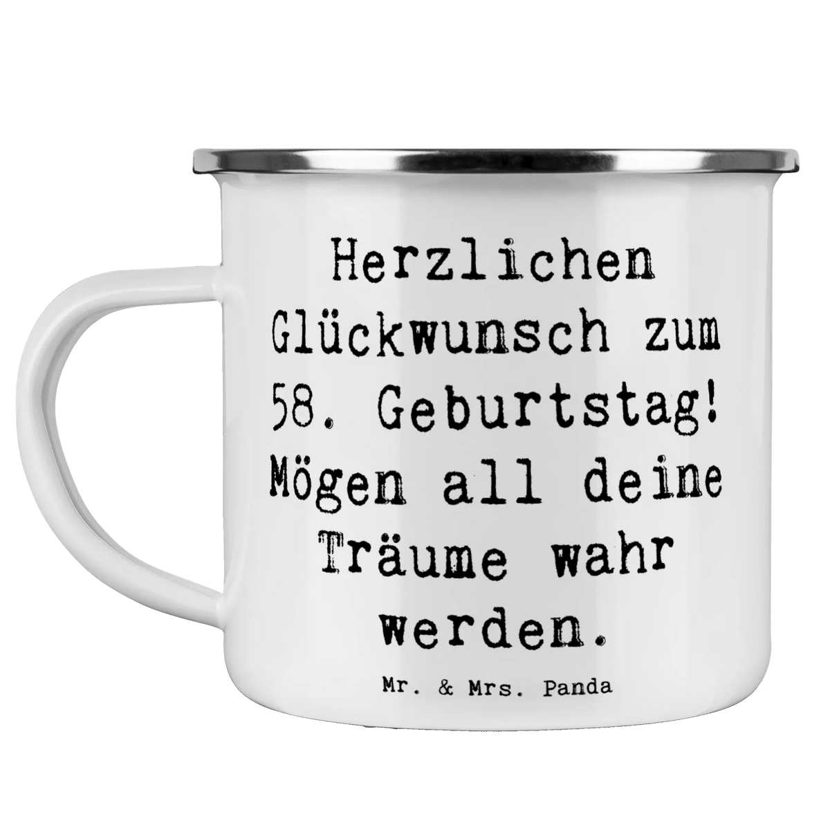 Camping Emaille Tasse Spruch 58. Geburtstag Haferl, Campingbecher, wanderbecher, Motivtasse, Tasse Emaille, Campingtasse, Kaffeepott, Reisebecher, Emailletasse, Teebecher, Blechtasse, outdoortasse, Emaille Tasse, Emaille Becher, Outdoor Tasse, Outdoor Becher, blechbecher, emaillebecher, Pott, Teetasse, reisetasse, becher emaille, metallbecher, wandertasse, Geschenk, Geburtstag, Geburtstagsgeschenk