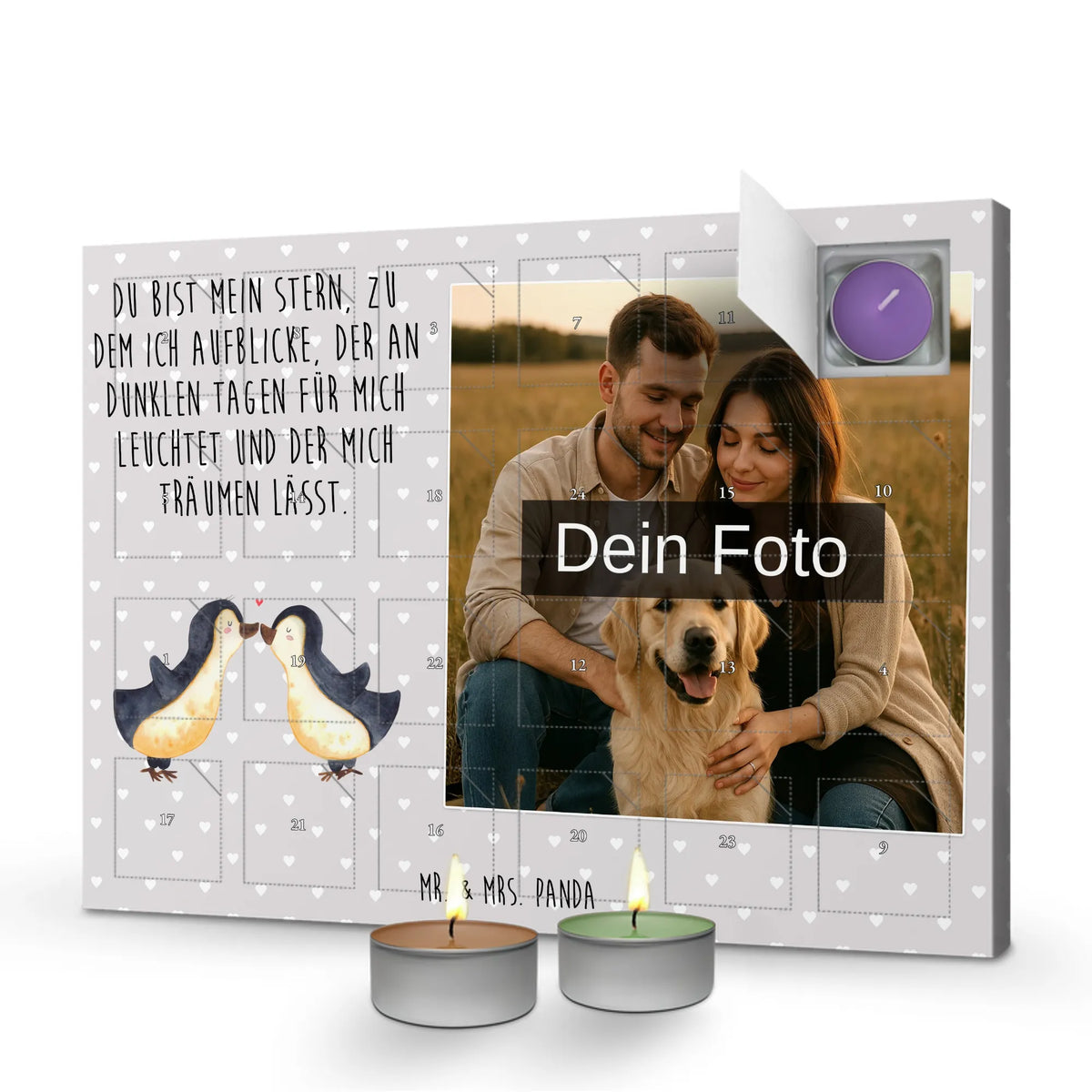 Personalisierter Duftkerzen Foto Adventskalender Pinguin Liebe