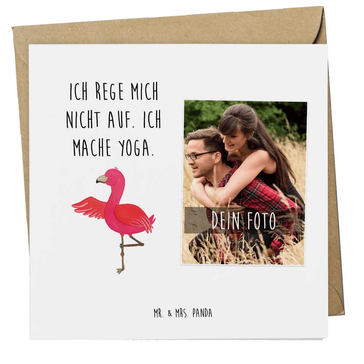 Personalisierte Foto Deluxe Karte Flamingo Yoga Karte mit Bild, Personalisierte Foto Grußkarte, Fotopostkarte, Fotogrußkarte, Postkarte mit Foto, Klappkarte mit Foto, Fotokarte, karte mit eigenem foto, Flamingo, Yoga, Tiefenentspannung, Entspannung, Yoga-Übung, Vogel, Aufregen, Ärger, Achtsamkeit, Namaste