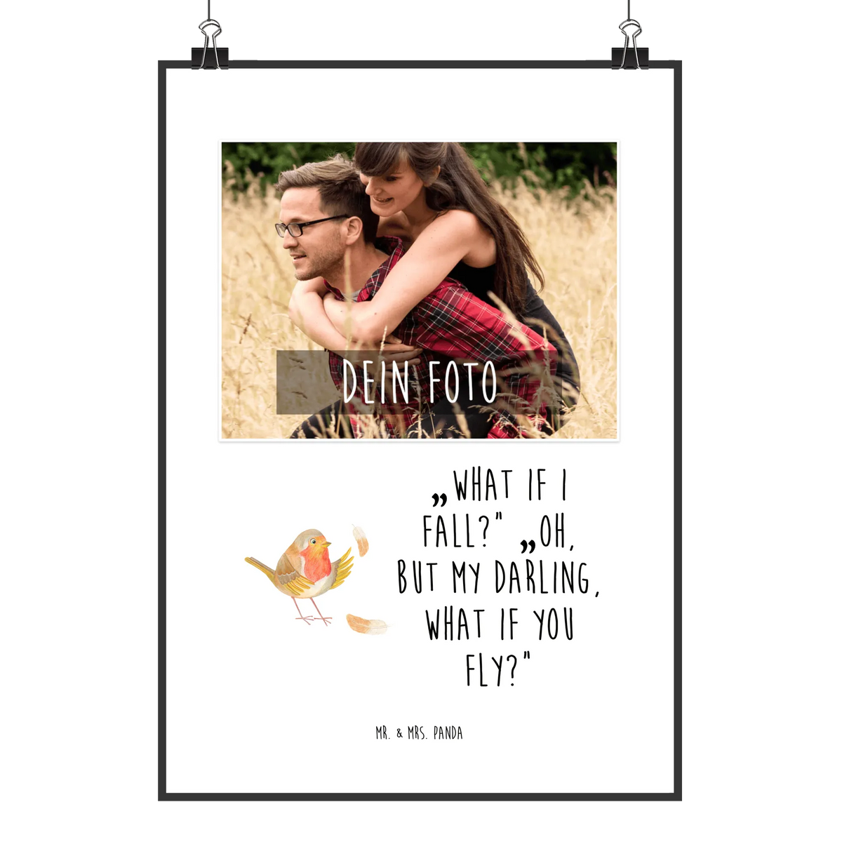 Personalized Photo Poster robin feathers card, gifts, cute, good mood, animal lover, small animals, cute animal motives, gift ideas, hand drawn, special gifts, funny sayings, flying, slogan motivation, motivation pictures, bird, motivation slogans, robin, slogan courage