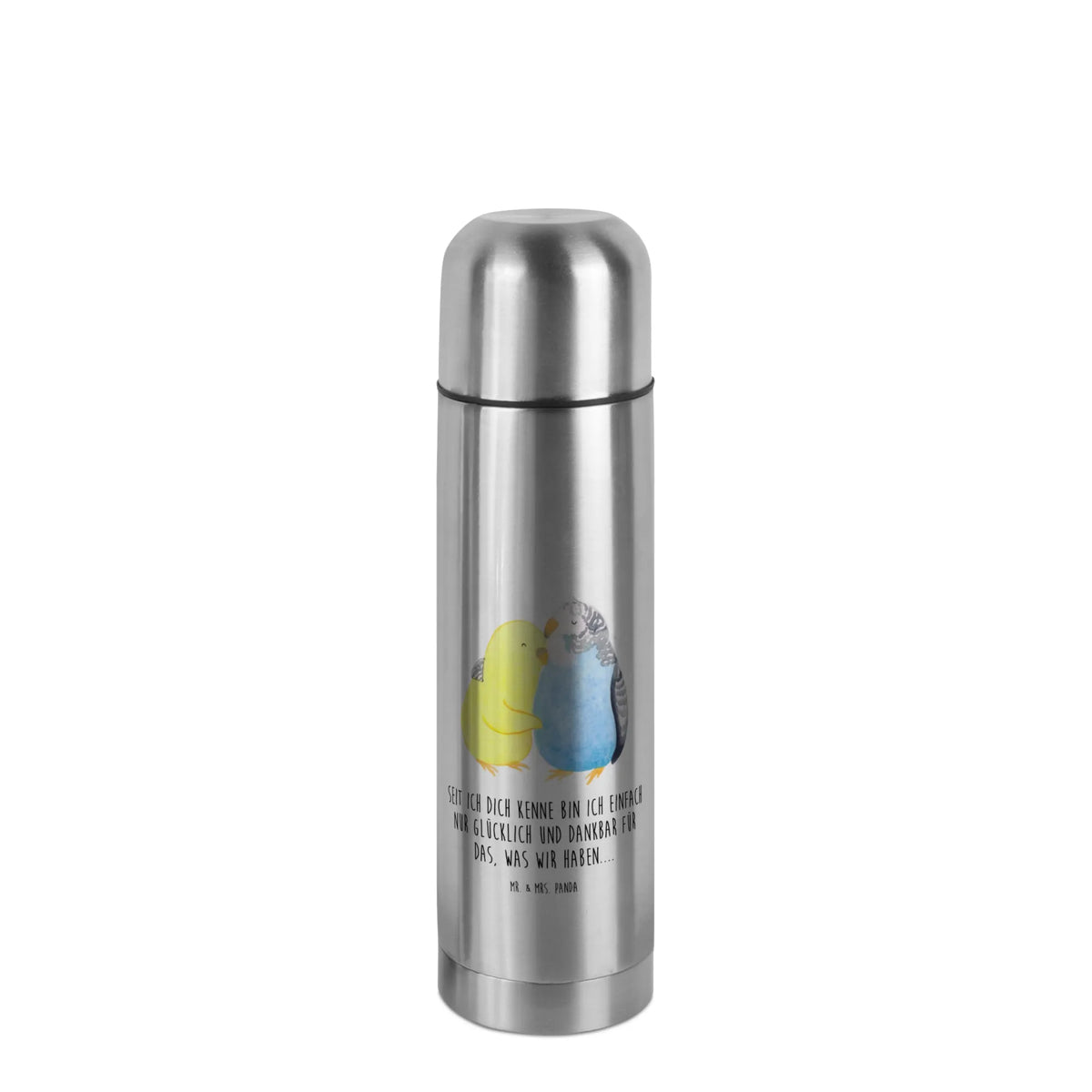 Thermos Flask Parakeets in love gift for her, anniversary gift, Love gift, Loving, Two, Together, Marriage, Proposal of marriage, gift for him, budgie, closeness, birds, cuddling, trust