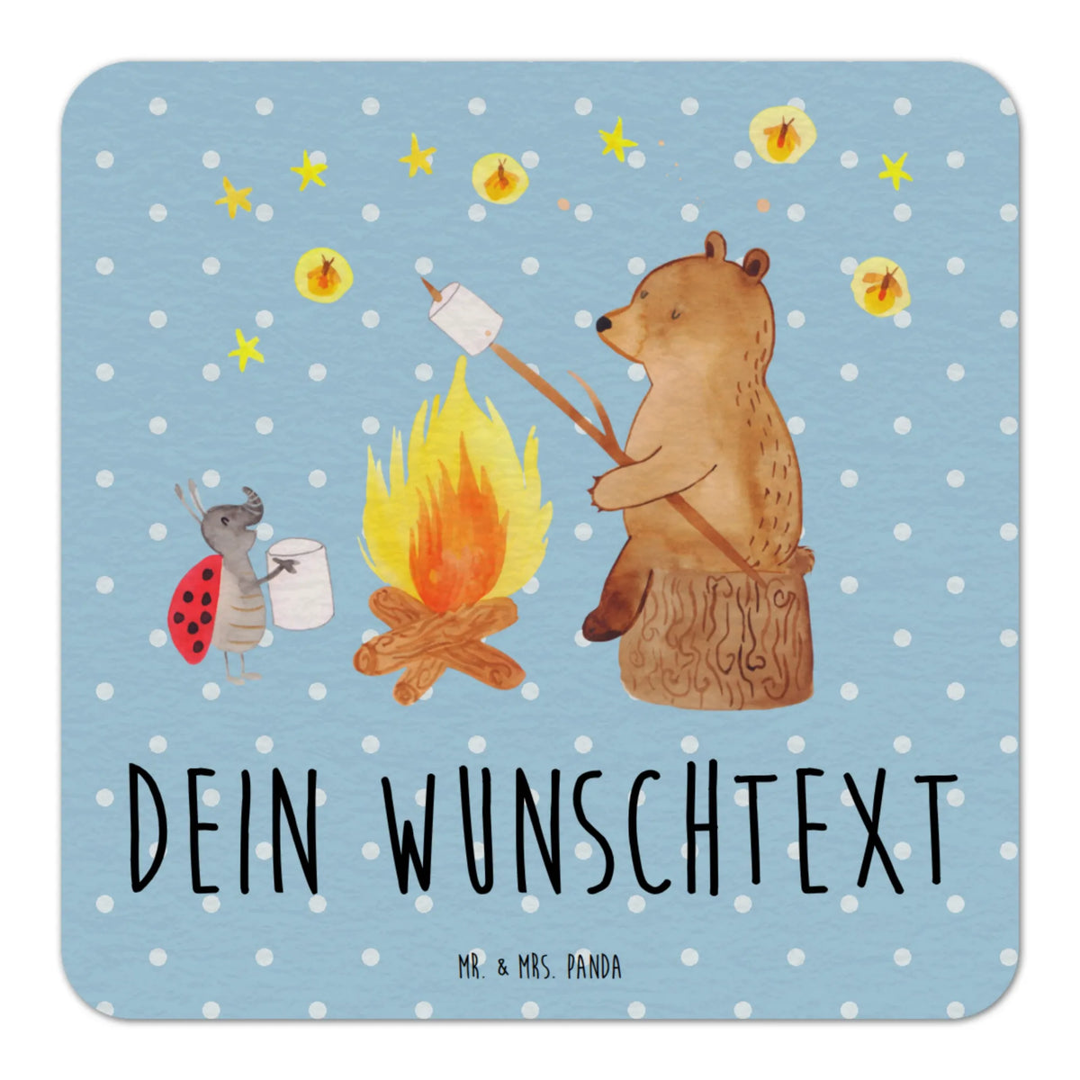 Personalized Beer Coaster Bear & Ladybird campfire cuddly toy, teddy bear, Campfire