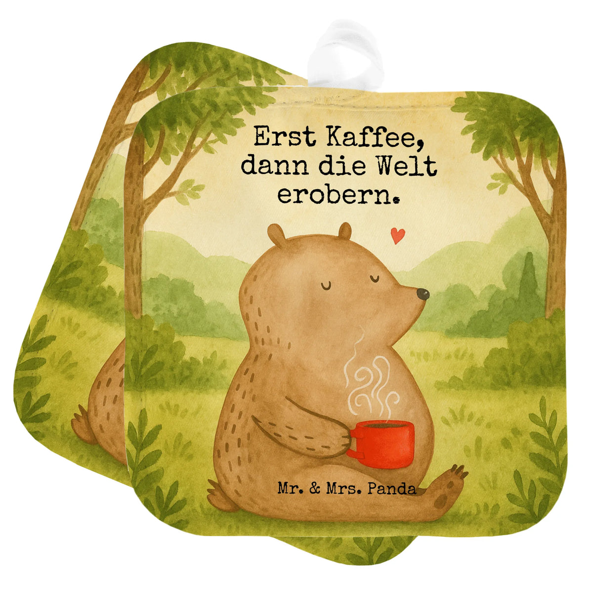 2er Set Topflappen  Bär Kaffee Design Topflappen 2er Set, Topflappen, 2er Set Topflappen, Kochlappen, Zwei Topflappen, Topflappen Set, Topflappenset, Topflappen im Doppelpack, Ofenlappen, Doppel Topflappen, Topfuntersetzer, topfhalter, Teddy, Bär, Teddybär, Welt Retten, Motivation, Morgenroutine, Guten Morgen, Kaffee, Welt Erobern, Coffee, Bären