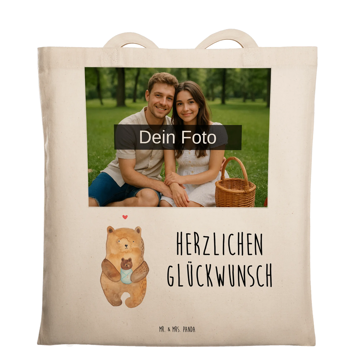 Personalisierte Foto Tragetasche Bär Baby Personalisierte Foto Tragetasche, Bär, Teddy, Teddybär, Neffe, Enkelin, Taufe, Täufling, Mutter, Geburt, Glückwunsch, Baby, Eltern, Enkel, Nichte, Geburtstag