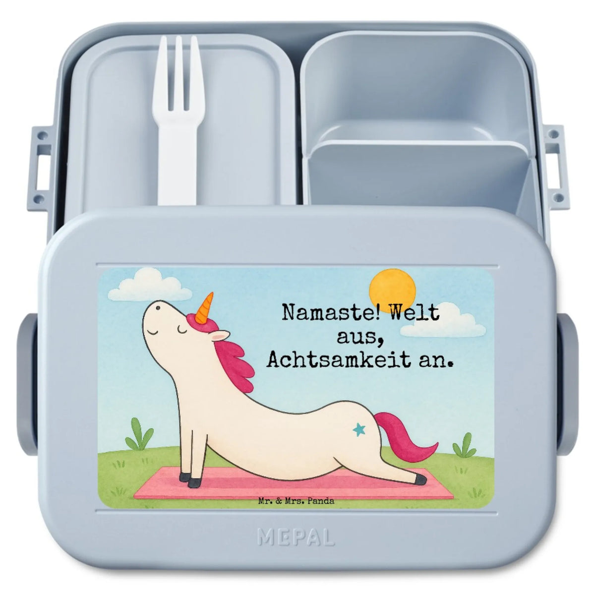 MEPAL Bentobox Einhorn Yoga Design Snackdose, Frischhaltedose, Snackbox, Bento-Brotdose, Vesperbox, Lunchbox, Meal Prep Box, Lebensmittelbehälter, Bento Box, Essensbox, Bentobox, Jausenbox, Essensbehälter, Unicorn, Einhorn, Einhörner, Einhorn Deko, Joga, Achtsamkeit, Witzig, Yogamatte, Süß, Namaste, Entspannung, Yoga, Lustig, Sport