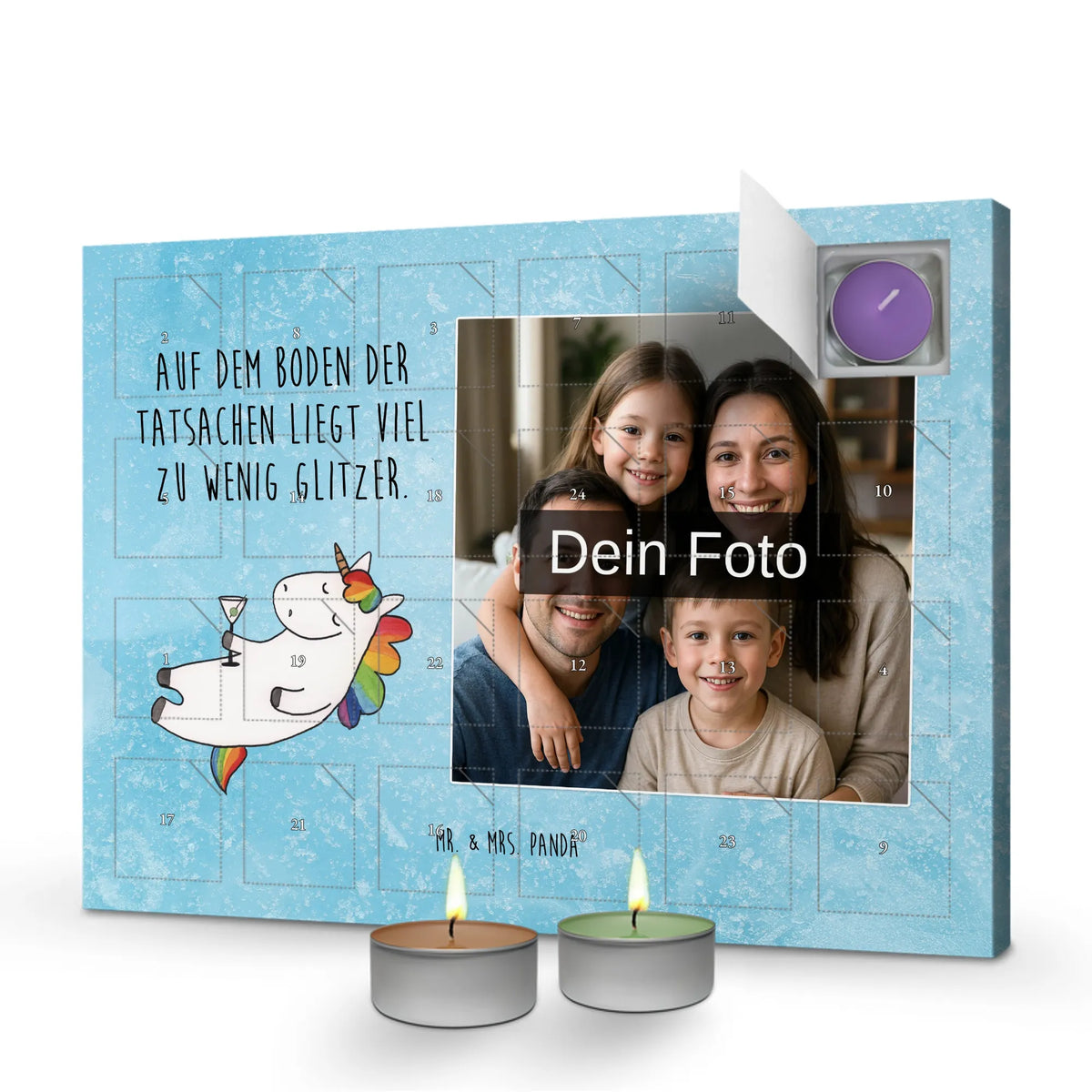 Personalisierter Duftkerzen Foto Adventskalender Einhorn Cocktail Personalisierter Duftkerzen Foto Adventskalender, Einhorn, Einhorn Deko, Einhörner, Unicorn, Rum, Feiern, Freundin, Party, Spruch, Lustig, Witzig, Caipirinha, Geburtstag, Glitzer, Sekt, Cuba Libre, Spaß