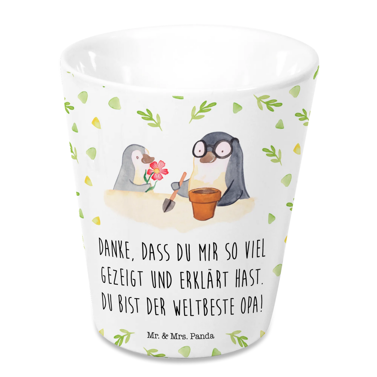 Flower pot Penguin grandpa planting flowers Our beautiful and loving Mr. & Mrs. Panda flower pot is designed and manufactured in our manufactory and is suitable for young and old. Now available in the sizes 9cm X 10cm., Family, Father's Day, Mother's Day, brother, sister, Mom, Dad, best grandpa, grandpa, favourite grandpa